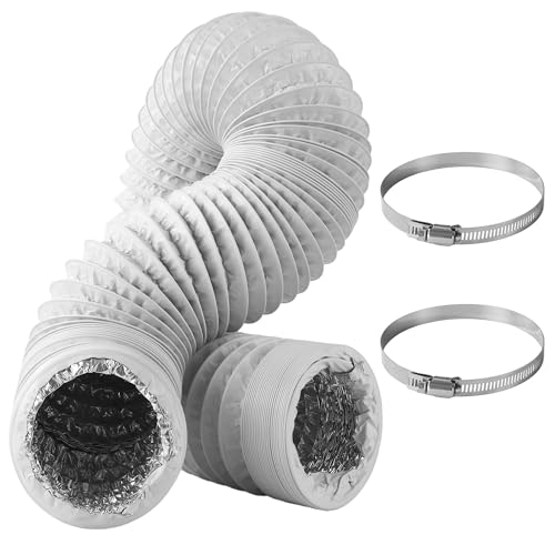 Abluftschlauch Ø100mm Länge 3m Weiß,Flexibler Aluflexschlauch aus Aluminium mit PVC-Beschichtung und 2 Edelstahl-Schlauchschellen für Lüftung, Trockner, Dunstabzugshauben und Klimageräte von BUCOMTU