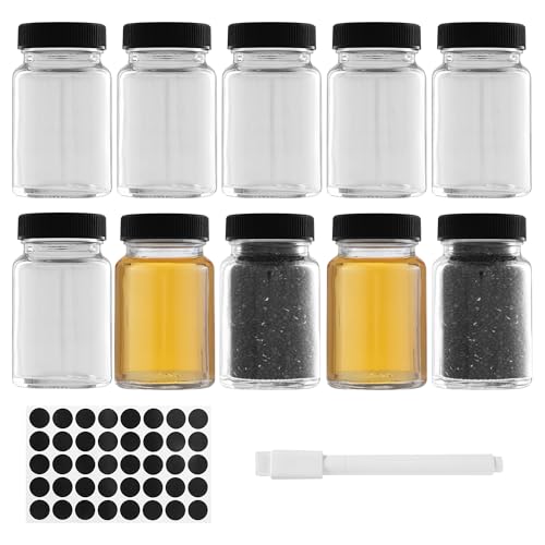 BUCOMTU 10 Stück 60 ml Shot Flaschen zum Befüllen, wiederverwendbare Ingwer Shot Flaschen mit Etiketten und Stiften zur Getränkeklassifizierung, Gewürzgläser, handgefertigte DIY Flaschen von BUCOMTU