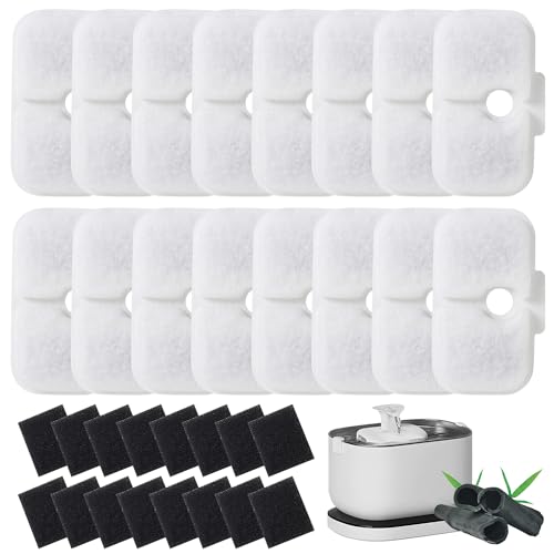 BUCOMTU 16 Katzenbrunnen Filter und 16 Schaumstoff Schwämme, geeignet für Dockstream Katzen Trinkbrunnen, Ersatzfilter kompatibel mit PLWF005, PLWF115, PLWF105 von BUCOMTU
