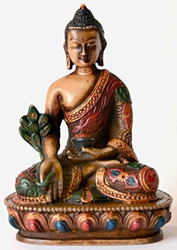 BUDDHAFIGUREN/BILLY HELD Medizinbuddha Buddhastatue aus Resin bemalt 13,5 cm Natur-rot von BUDDHAFIGUREN/BILLY HELD