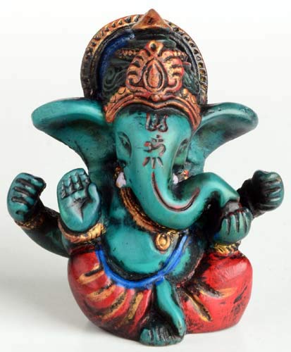 BUDDHAFIGUREN/Billy Held Statue Ganesha, Resin, Türkis, 6,5 cm von BUDDHAFIGUREN/Billy Held