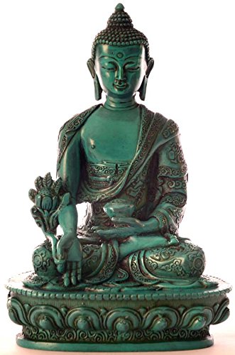 BUDDHAFIGUREN/Billy Held Medizinbuddha Buddha Statue, Resin, Türkis, 20 cm von BUDDHAFIGUREN/Billy Held