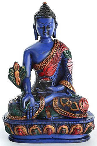 BUDDHAFIGUREN/BILLY HELD Medizinbuddha Buddhastatue aus Resin bemalt 13,5 cm hoch blau von BUDDHAFIGUREN/BILLY HELD
