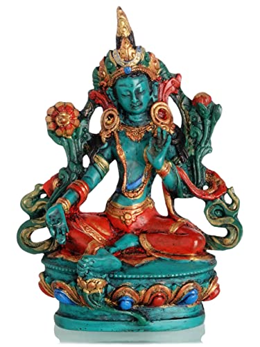 BUDDHAFIGUREN Statue Grüne Tara 12 cm - Buddha Statue Resin türkis von BUDDHAFIGUREN/Billy Held