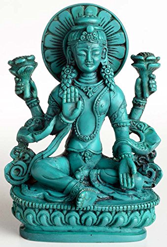 Buddhafiguren - Lakshmi 14 cm Resin türkis die Göttin der Liebe und Fruchtbarkeit, des Glücks, Reichtums und Gesundheit Statue von BUDDHAFIGUREN/Billy Held