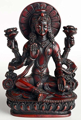 Buddhafiguren - Lakshmi Statue 14 cm Resin rotbraun die Göttin der Liebe und Fruchtbarkeit, des Glücks, Reichtums und Gesundheit Handarbeit aus Nepal von BUDDHAFIGUREN/Billy Held