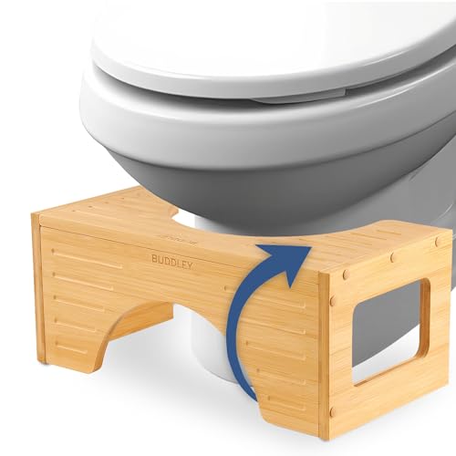 BUDDLEY® Toilettenhocker Bambus klappbar - Klohocker für die richtige Haltung - Toilettenhocker Erwachsene und Kinder - WC Hocker für natürliche Hockposition - Badezimmerhocker (Bambus natürlich) von BUDDLEY