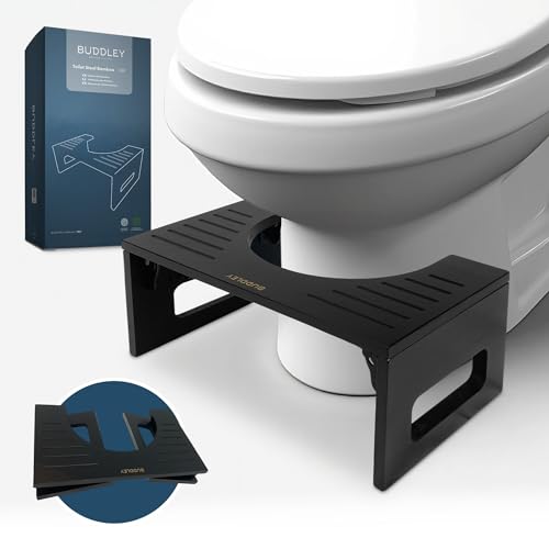 BUDDLEY® Toilettenhocker Bambus klappbar - Klohocker für die richtige Haltung - Toilettenhocker Erwachsene und Kinder - WC Hocker für natürliche Hockposition - Badezimmerhocker (Bambus schwarz) von BUDDLEY