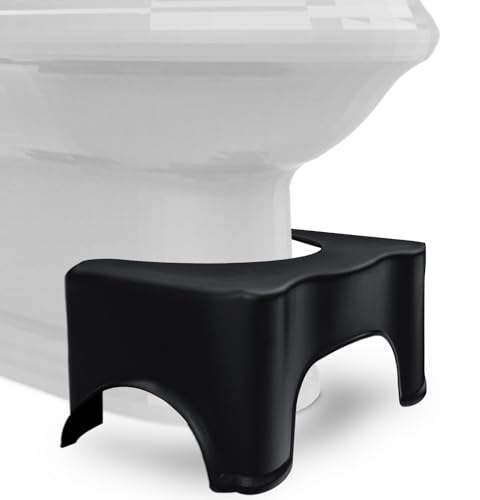 BUDDLEY® Toilettenhocker Kunststoff - Klohocker für richtige Haltung - Toilettenhocker Erwachsene und Kinder - WC Hocker für natürliche Hockposition - Badezimmerhocker (Schwarz, M) von BUDDLEY