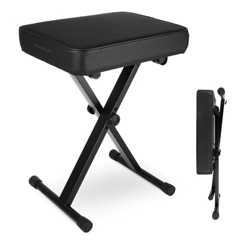 BUDDLEY Klavierhocker verstellbar - Ergonomisches, faltbares Design einfache Portabilität - ideale Klavierbank für Musiker Aller Altersgruppen und Größe von BUDDLEY