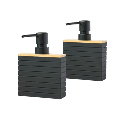 BUDDLEY Seifenspender Bamboo Schwarz, 2er Set Spülmittelspender für Küche & Bad, Freistehend von BUDDLEY
