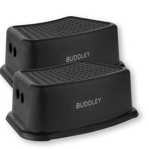 BUDDLEY Trittstufe Schwarz Set (2X) - Trittstufe Kinder - Hocker Badezimmer - Küchenstufe Trittstufe - Kinderstufen - Badezimmerhocker - Trittstufe von BUDDLEY