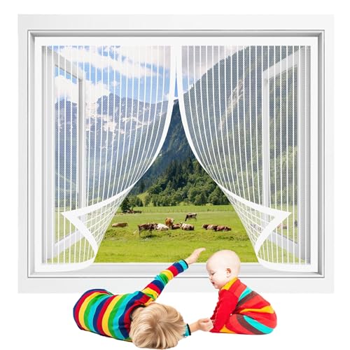 Fliegennetz Fenster Magnet 205 x 64 cm Insektenschutz Fliegengitter Fenster Magnet Mückenschutz Ohne Bohren Automatisches Schließen für Fliegengitter Ohne Bohren, Weiß von BUDINGHY