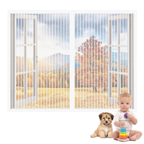 Magnet Fliegengitter Fenster Übergrösse 135 x 67 cm Insektenschutz Fensternetz Ohne Bohren Hält Die Frischluftzirkulation für Fensteren Patio, Weiß von BUDINGHY