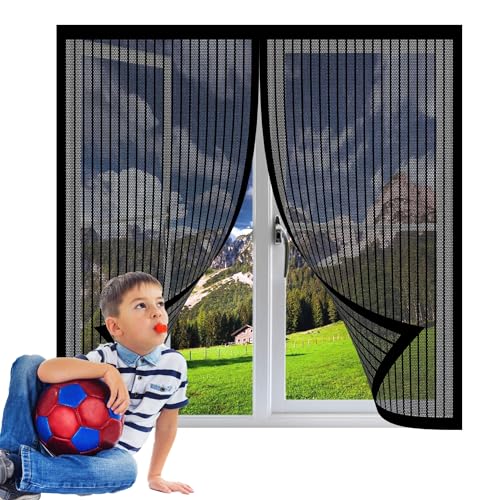 Magnetischer Fliegenvorhang 97 x 200 cm Insektenschutz Moskitoschutz Fliegenvorhang Ohne Bohren Einfache Installation für Fenster in Wohn- Schlafzimmer, Schwarz von BUDINGHY