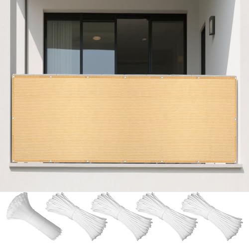 Sonnensegel Atmungsaktiv 130 x 500 cm Rechteckig Atmungsaktiv 98% UV Schutz Schattierungsgewebe mit Ösen Sichtschutz Reißfest Wetterfest Ohne Bohren für Terrasse Balkon, Creme Farben Sonnensegel Atmungsaktiv 130 x 500 cm Rechteckig Atmungsaktiv 98% UV Schutz Schattierungsgewebe mit Ösen Sichtschutz Reißfest Wetterfest Ohne Bohren für Terrasse Balkon, Creme Farben von BUDINGHY