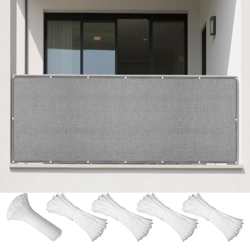 Sonnensegel Atmungsaktiv 230 x 250 cm Rechteckig Atmungsaktiv 98% UV Schutz Schattierungsgewebe mit Ösen Sichtschutz Reißfest Wetterfest Ohne Bohren für Terrasse Balkon, Hellgrau von BUDINGHY