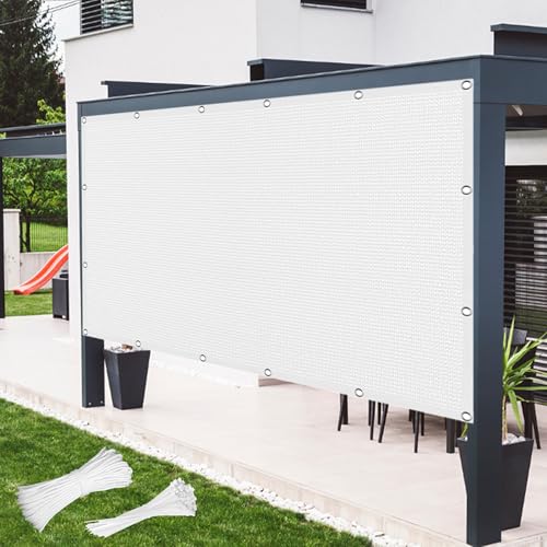 Sonnensegel Wasserabweisend 100 x 435 cm Rechteckig Atmungsaktiv Sonnenschutz Windschutz Nach Maß mit Ösen mit Ösen Und Befestigungsseile für Garten Terrasse, Weiß von BUDINGHY