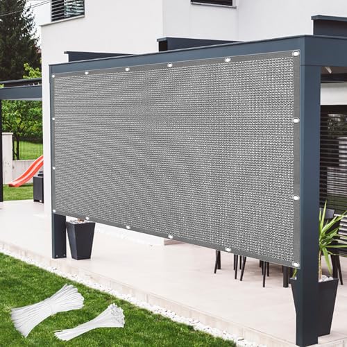 Sonnensegel Wasserabweisend 190 x 225 cm Rechteckig Atmungsaktiv Sonnenschutz Windschutz Nach Maß mit Ösen mit Ösen Und Befestigungsseile für Garten Terrasse, Hellgrau von BUDINGHY