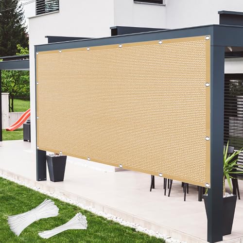 Sonnensegel Wasserabweisend 220 x 390 cm Rechteckig Atmungsaktiv Sonnenschutz Windschutz Nach Maß mit Ösen mit Ösen Und Befestigungsseile für Garten Terrasse, Sandgelb von BUDINGHY