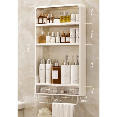 BUDUBIBI 3 Schichten Selbstklebend Dusch-Regal Organizer,Große Kapazität Storage Rack Badezimmer-Aufbewahrungsregal, Wand montiert Organizer Lagerregal (Mit Schublade, 6 Haken, Handtuchhalter) von BUDUBIBI
