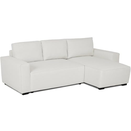 Budwing Jade Eckschlafsofa 4-Sitzer – Reversible Chaise Longue, Integrierter Stauraum und Verstellbare Rückenlehne – Minimalistisches Design, Bezug aus 100 % Polyester – 239x135x91 cm – Hellbeige von BUDWING