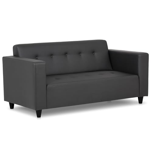 aquinos Budwing Pedro Sofa mit 2 oder 3 Sitzen aus schwarzem Kunstleder – Schlankes, preiswertes Design für Wohnzimmer – Gepolstert mit Rückenkissen – 170x80x80 cm von BUDWING