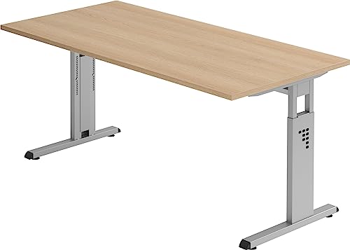 Bümö höhenverstellbarer Schreibtisch O-Serie 160x80 cm in Eiche, Gestell in Silber - PC Tisch für's Büro manuell höhenverstellbar, Computertisch verstellbar von bümö