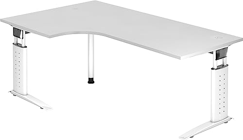 Bümö höhenverstellbarer Eckschreibtisch U-Serie 200x120 weiß, Gestell in weiß - Schreibtisch L Form, großer Tisch für's Büro, Computertisch höhenverstellbar von bümö