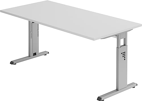 Bümö höhenverstellbarer Schreibtisch O-Serie 160x80 cm in grau, Gestell in Silber - PC Tisch für's Büro manuell höhenverstellbar, Computertisch verstellbar von bümö