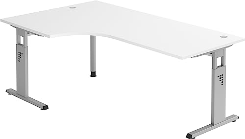 Bümö höhenverstellbarer Eckschreibtisch O-Serie 200x120 cm in weiß, Gestell in Silber - Schreibtisch L Form, großer Tisch für's Büro, Computertisch höhenverstellbar von bümö