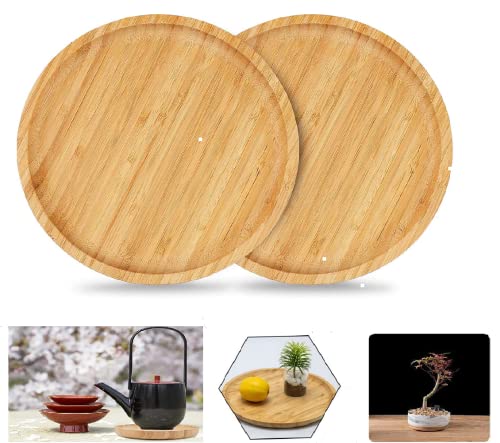 BUENTYA 2 Stück Runde Bambus Untersetzer 20 cm Bambusuntersetzer Untertasse Bambus Tablett Unterteller Natur Bambustablett Holztablett Rund Glasuntersetzer Blumentöpfe Bamboo Tray Round für Tassen von BUENTYA