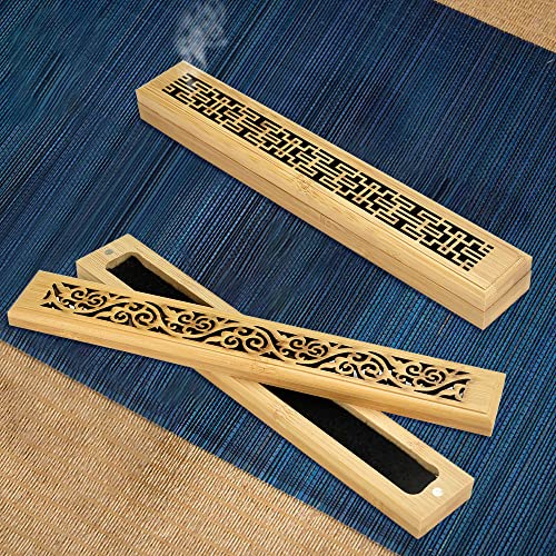 BUENTYA 2 Stücke Räucherstäbchenhalter Holz Incense Stick Holder Wood Weihrauchhalter Bambus Räucherturm Räucherstäbchenhalter Box Duftstäbchen Halter Räucherkegel für Meditation(23,5 * 3,5 * 2,3 cm) von BUENTYA