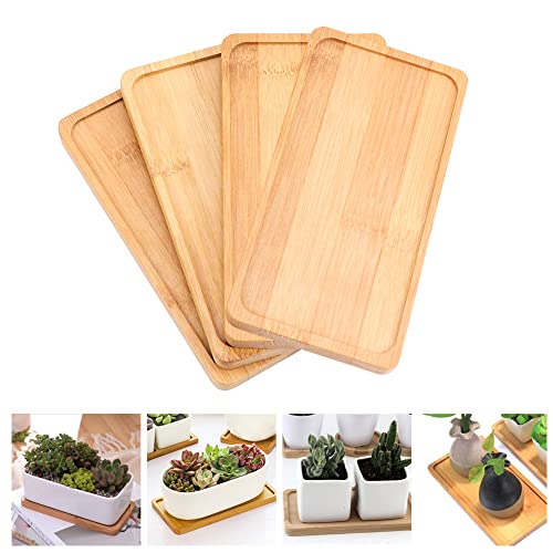 BUENTYA 4 Stück Bambus Tablett Rechteckige Untersetzer Bambus Untertasse unterteller Serviertablett Holz küchentablett Holztablett Bambusuntersetzer Bambustablett Eckig Bamboo Tray für Sukkulenten von BUENTYA