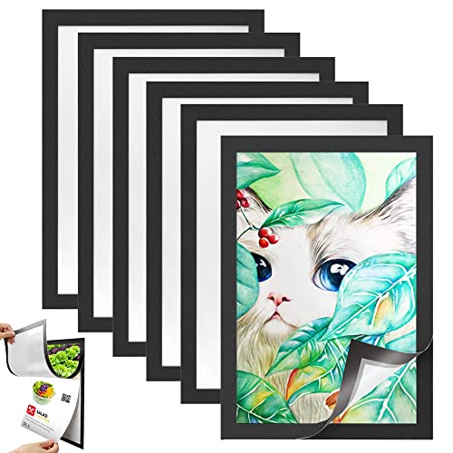 BUENTYA 6 Stück Magnetrahmen A4 Info Rahmen Selbstklebend Blatthalter Magnettasche Informationsrahmen Schwarz Plakatrahmen Magnetisch Dokumentenhalter Transparent Infotasche Plakathalter für Fenster von BUENTYA