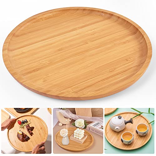 BUENTYA Bambus Tablett Holztabletts Kleines Rundes Bambustablett Holz Servierplatte Serviertablett Tassenuntersetzer Blume Pflanze Sukkulenten Tablett für Untersetzer Tee Kaffee Kuchen von BUENTYA