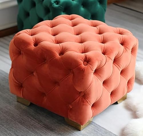 Tufted Button Chair Ottoman, Samtknopf-getufteter Ottoman-Fußhocker, quadratischer gepolsterter Hocker für Wohnzimmer/Schlafzimmer, Bequeme Einstiegssitzbank (Orange) von BUERJJ