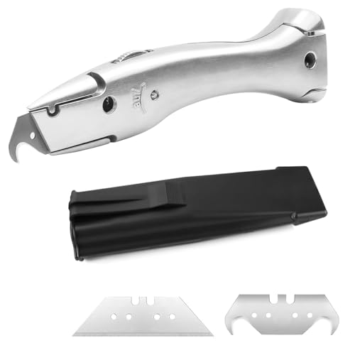 Teppichmesser mit Trapezklinge und Schwarze Messerhülle, Teppichmesser Hakenklinge, Tapetenmesser, Cuttermesser Profi, Geeignet fürs Schneiden von PVC-/metallenen Fussbodenleisten-Dekostreifen von BUERPINKING