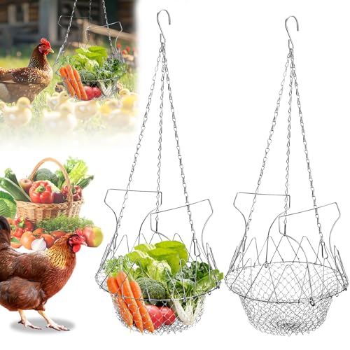 Hühner Gemüse Hängende Futterautomat, Faltbar 16,5 Zoll großer Spielzeug Huhn Obst Feeder Huhn Geflügel Obsthalter futi (2pcs) von BUERPINKING