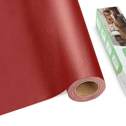Kunstleder selbstklebend, 20 X 200 cm Leder Reparatur Set, Lederflicken selbstklebend, Leder selbstklebend für Möbel, Sofa, Autositze, Reparatur und Renovierung, Rot von BUERPINKING