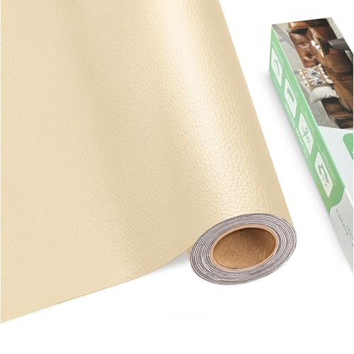 Kunstleder selbstklebend, 40 X 200 cm Leder Reparatur Set, Lederflicken selbstklebend, Leder selbstklebend für Möbel, Sofa, Autositze, Reparatur und Renovierung, Beige von BUERPINKING