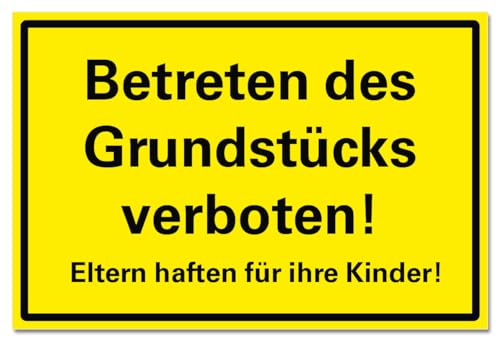 Betreten des Grundstücks verboten Schild Hinweis Achtung Warnung PVC 300 x 200 x 3 mm Vorgebohrt B1-Zertifiziert von BUEWA Schilder