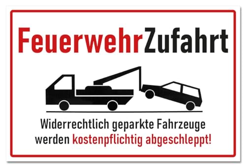 Feuerwehrzufahrt Halteverbot Schild Hinweis Parkverbot Parken verboten PVC 300 x 200 x 3 mm Vorgebohrt B1-Zertifiziert von BUEWA Schilder