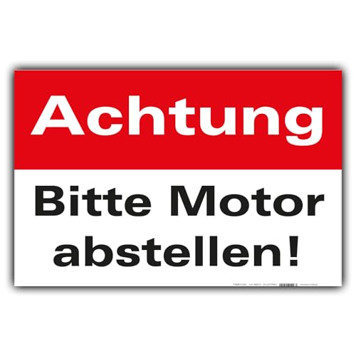 Motor abstellen Schild Hinweisschild Orientierung PVC 300 x 200 x 3 mm Vorgebohrt B1-Zertifiziert von BUEWA Schilder