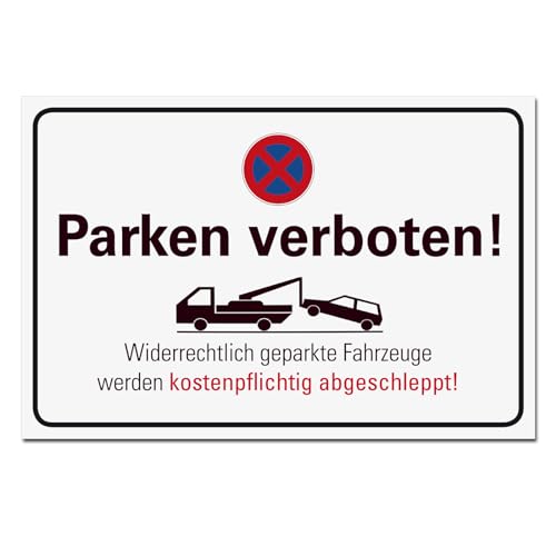 Parken verboten Schild Hinweisschild Parkverbot Halteverbot Orientierung PVC 300 x 200 x 3 mm Vorgebohrt B1-Zertifiziert von BUEWA Schilder