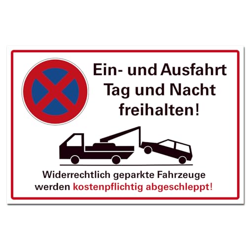 Parkplatz – Halteverbot Schild Ein- und Ausfahrt Tag und Nacht freihalten Hinweisschild, Hartschaum, 30x20 cm von BUEWA Schilder