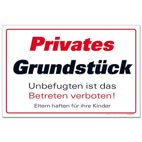 Privates Grundstück Betreten verboten Schild Hinweisschild PVC 300 x 200 x 3 mm Vorgebohrt B1-Zertifiziert von BUEWA Schilder