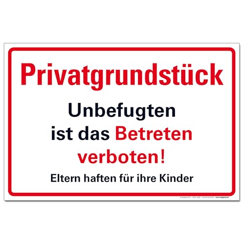 Privatgrundstück Betreten verboten Schild Hinweisschild PVC 300 x 200 x 3 mm Vorgebohrt B1-Zertifiziert von BUEWA Schilder