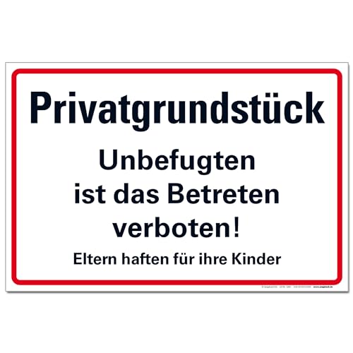 Privatgrundstück Betreten verboten Schild Hinweisschild PVC 300 x 200 x 3 mm Vorgebohrt B1-Zertifiziert von BUEWA Schilder