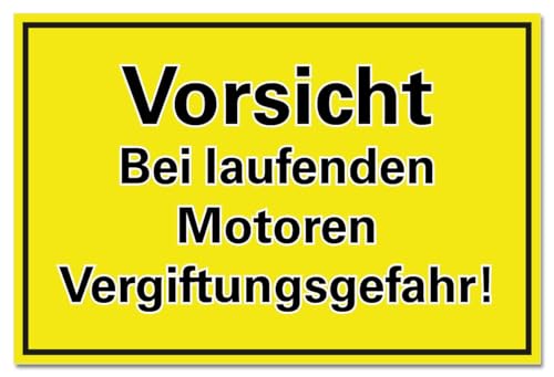 Vergiftungsgefahr Hinweis laufende Motoren Garage Schild Gelb Warnung PVC 300 x 200 x 3 mm Vorgebohrt B1-Zertifiziert von BUEWA Schilder